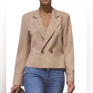 Express Double Breasted Button Front Cropped Blazer Jacket Khaki Tan Small NWT